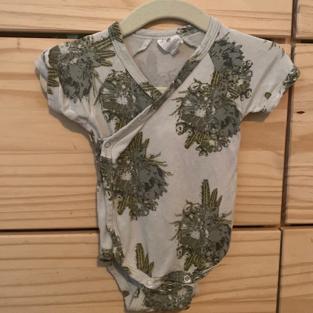 Bamboo kimono onesie for baby, cactus flower by Kate Quinn